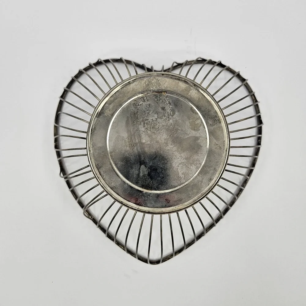Godinger Silver‎ Plated Heart Dish Basket 10 Inch Wire Bowl Vintage Decor